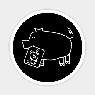 Minimal White Line Cute Pig Self Portrait Magnet